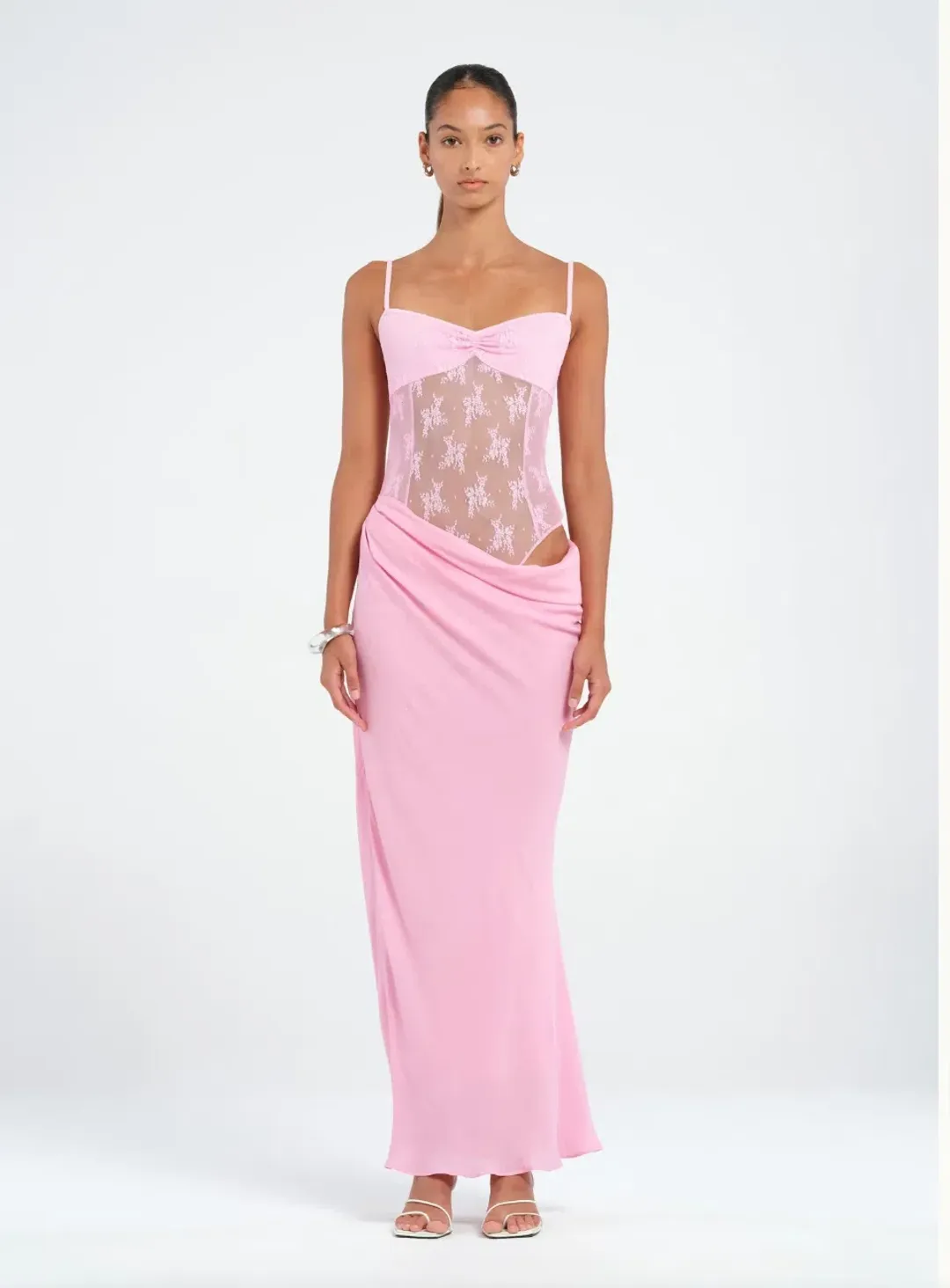 Benni Akio Maxi Dress Gown In Peony Pink | Size AU 14 for rent on The Volte - main image