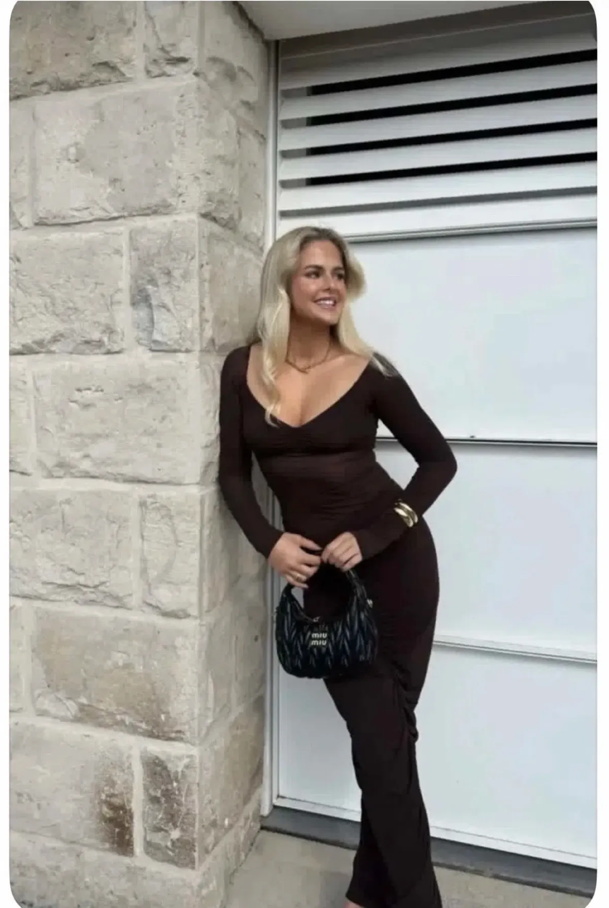 Benni Wilma Long Sleeve Maxi Dress in Chocolate | Size 8 - Image 1