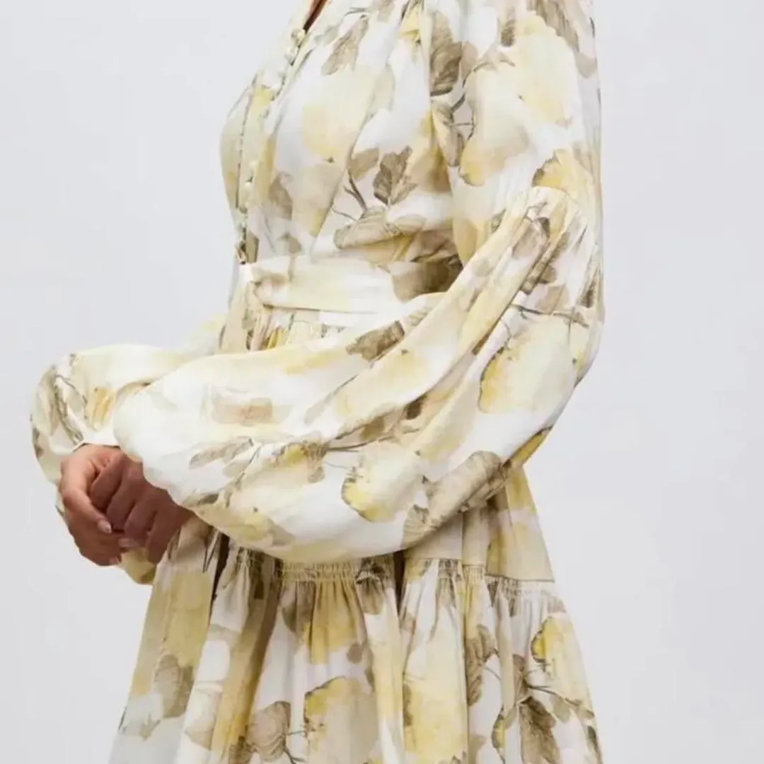 Acler walker dress floral yellow / lemon mini dress size 6 for rent on The Volte - main image