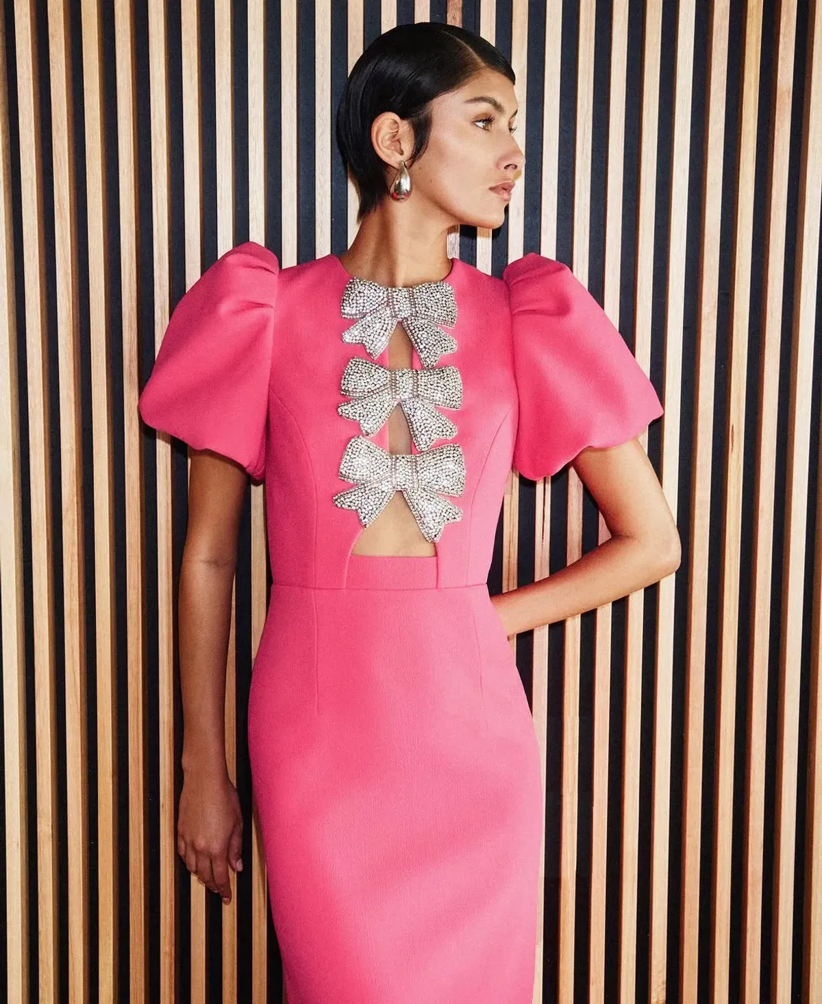 Rebecca Vallance Posey Puff Sleeve Midi Dress Pink size 12 - Image 1