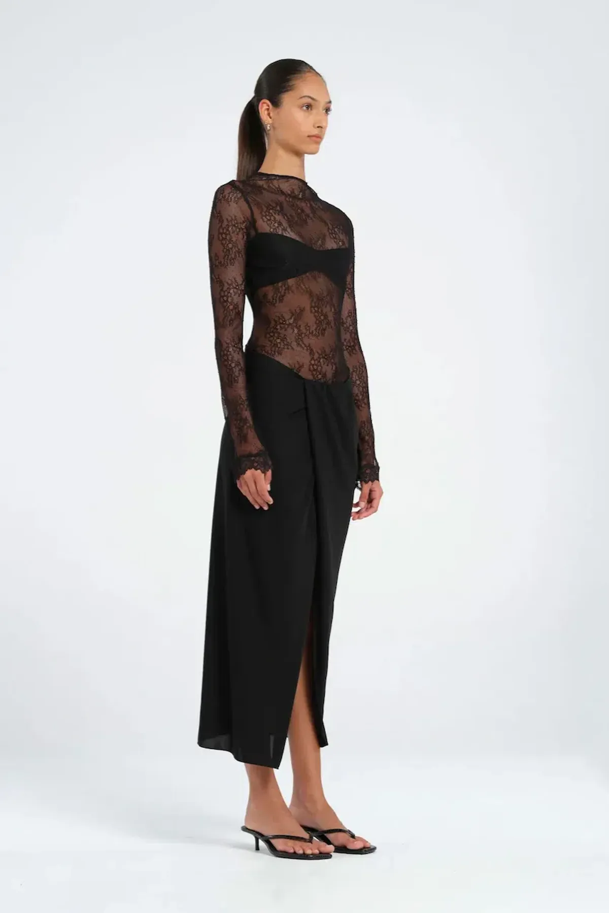 BENNI Colton MIDI Dress In Black Lace | Size AU 10 - Image 2