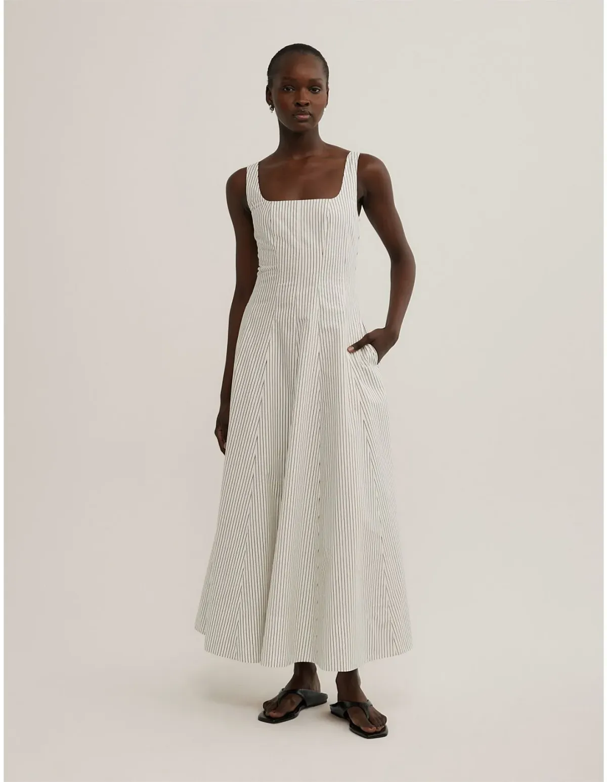 Witchery Seam Detail Midi Dress Cream Size 10 for rent on The Volte - main image