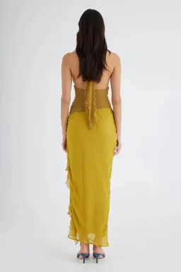 BENNI Penelope Halter Maxi Dress Gown In Wasabi | Size AU 14 for rent on The Volte - image 3