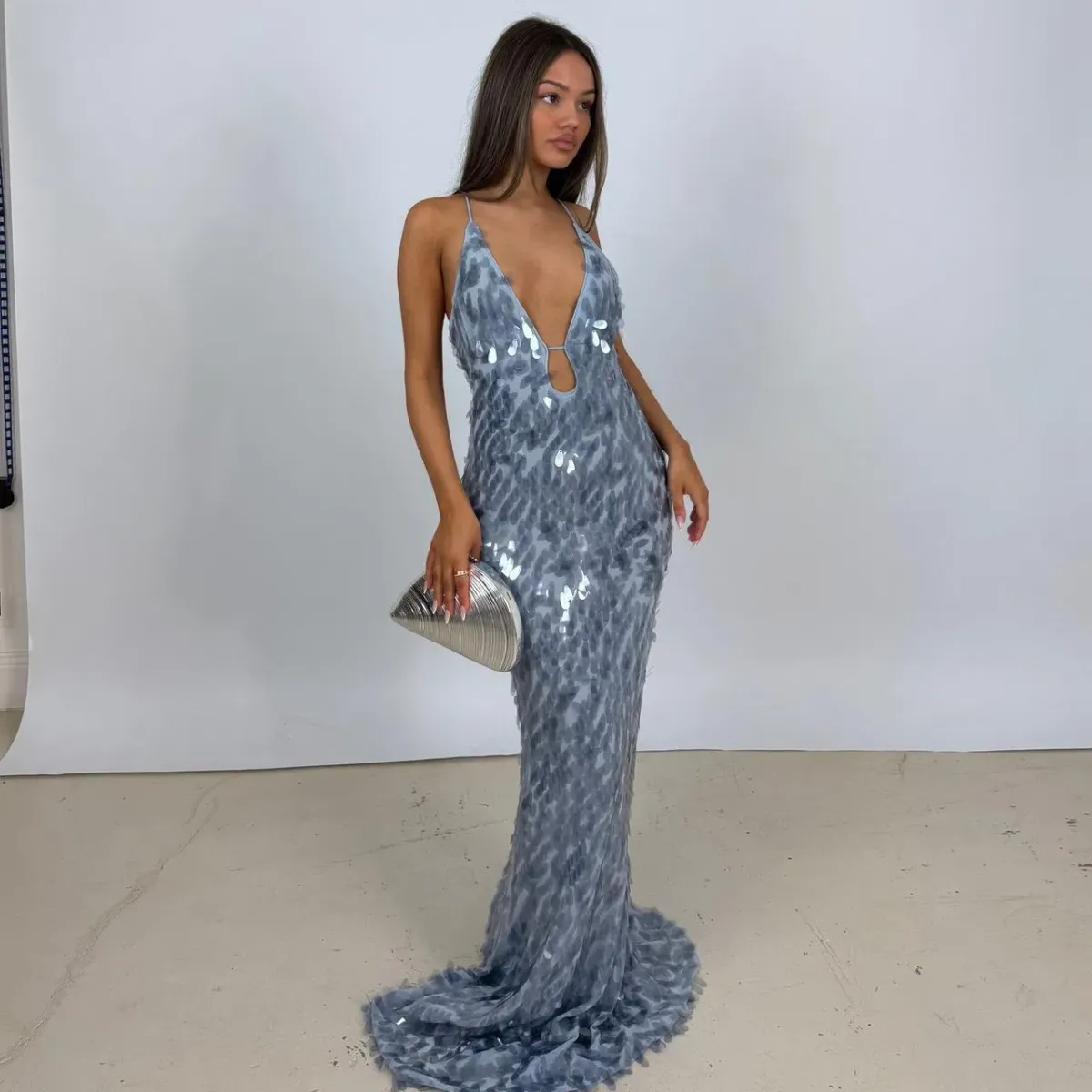 MISHA SAPPHIRE SEQUIN DOVE GREY SIZE 8 - Image 1