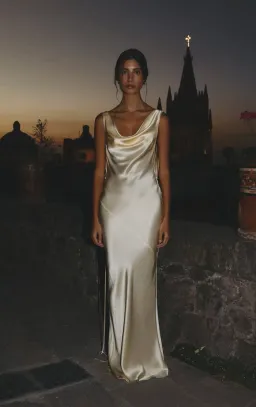 Mirror Palais Plunging Back Cowl Dress in butter XS for rent on The Volte - image 1