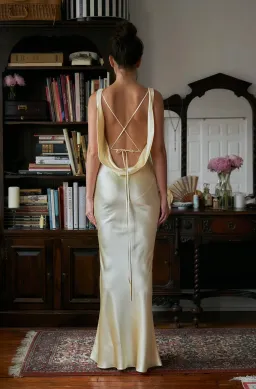 Mirror Palais Plunging Back Cowl Dress in butter XS for rent on The Volte - image 5