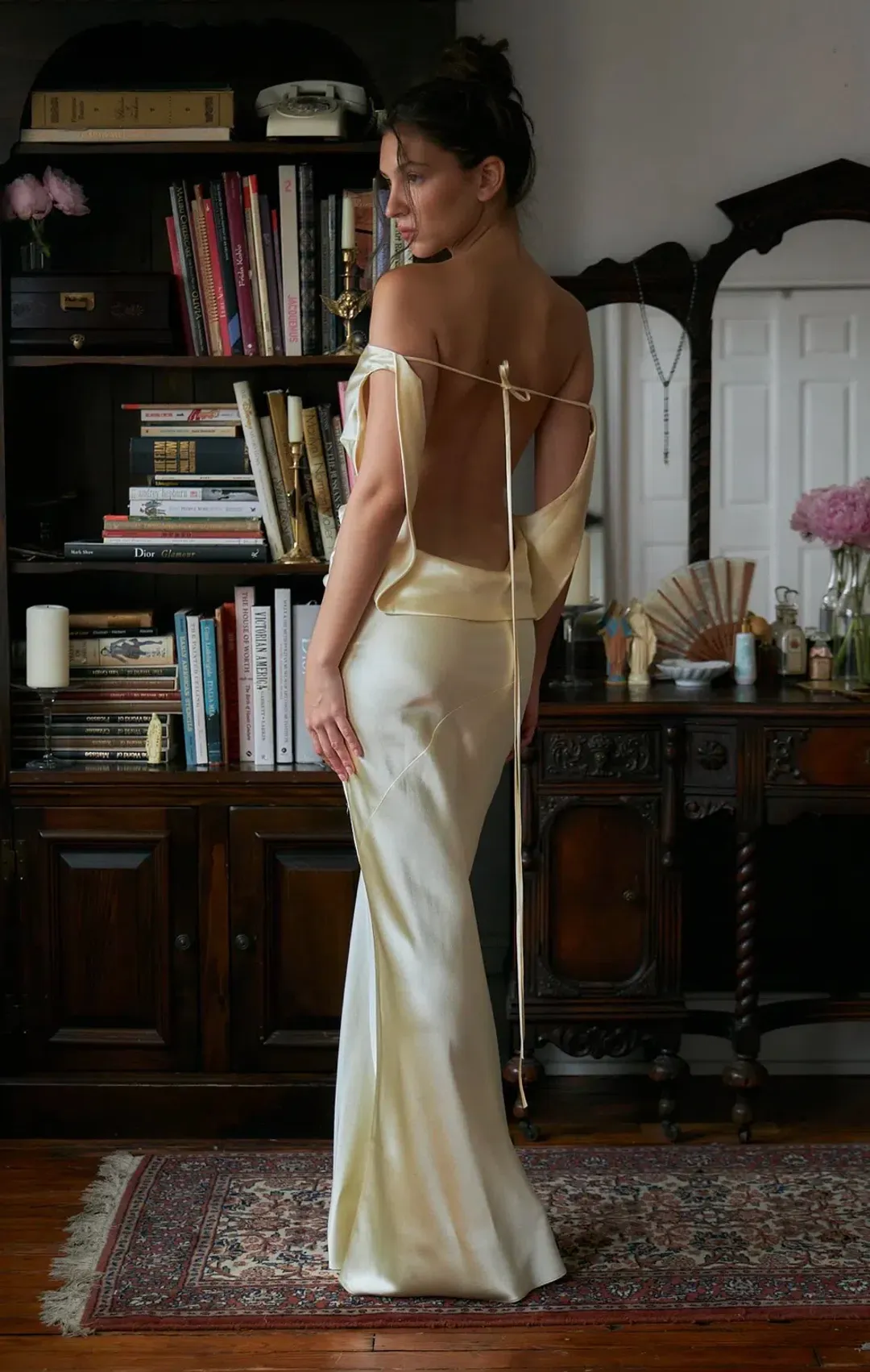 Mirror Palais Plunging Back Cowl Dress in butter XS for rent on The Volte - main image