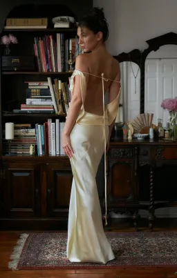 Mirror Palais Plunging Back Cowl Dress in butter XS for rent on The Volte - image 6