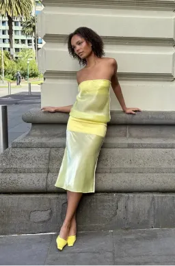 Mode Mischief Melt Panel Midi Dress in Limoncello Yellow Size S / AU 8 for rent on The Volte - image 5