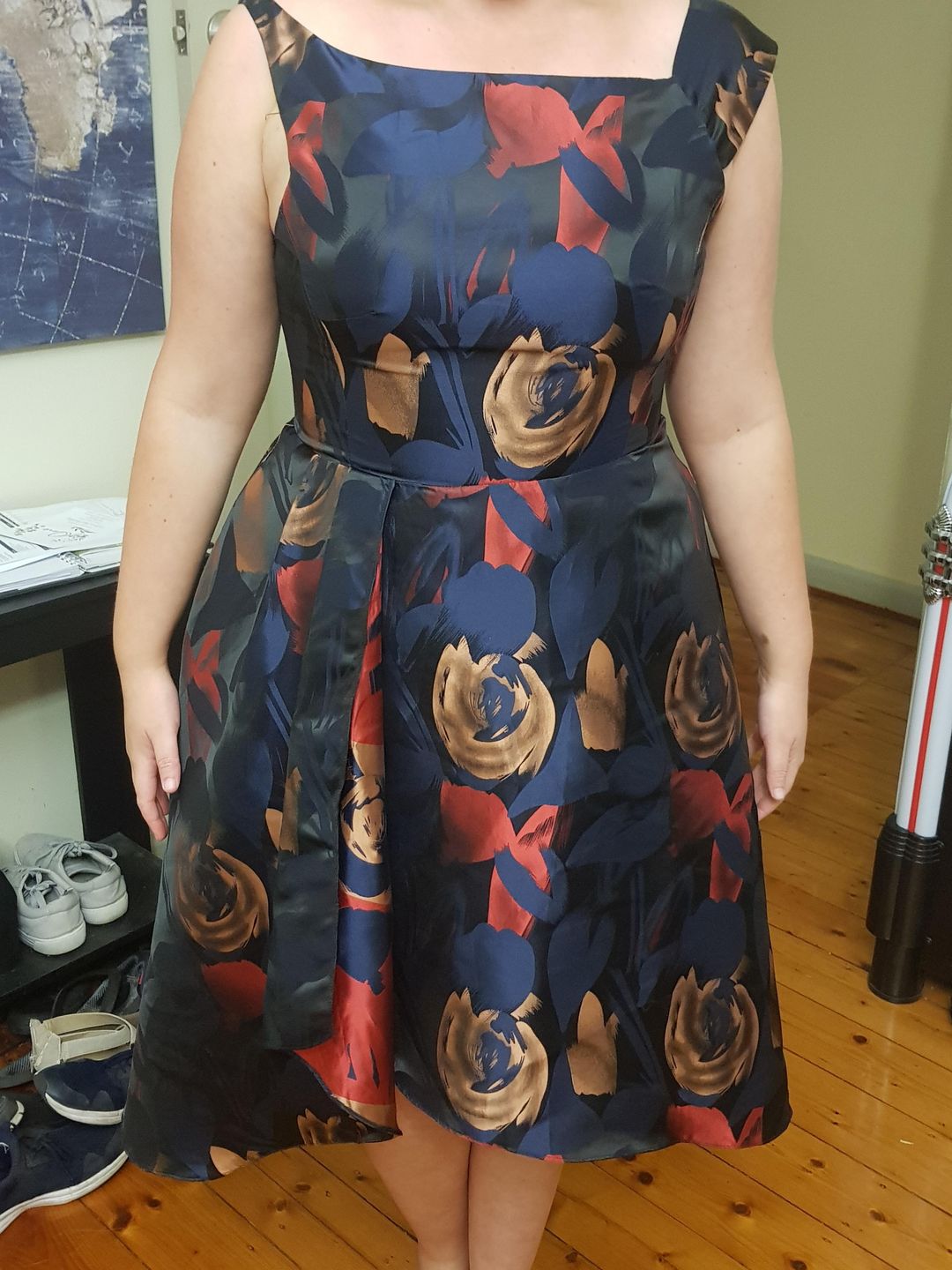 Miss Anne navy dress with flower design Size 14 for rent on The Volte - main image