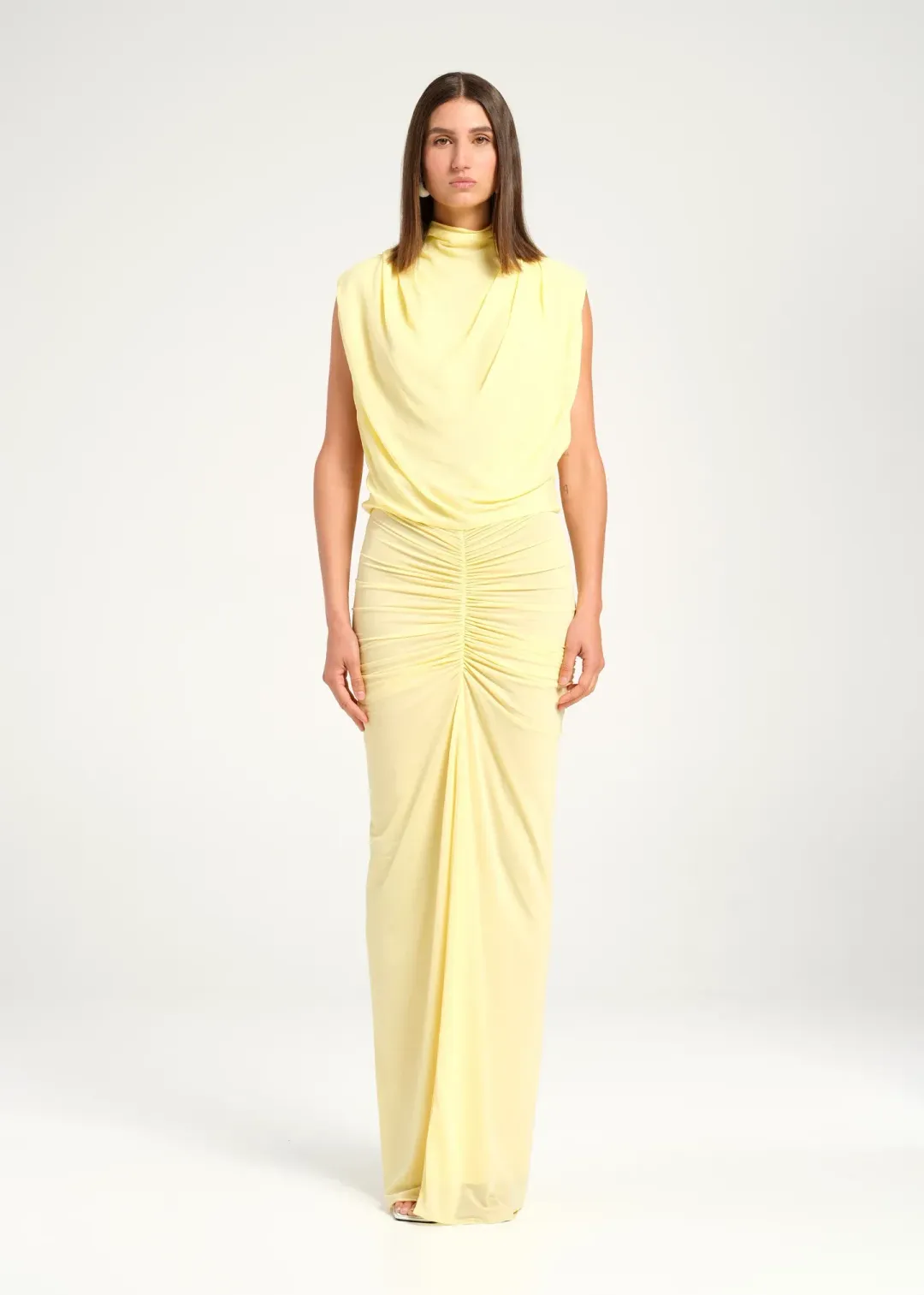 BENNI Willow Maxi Dress Gown In Butter | Size AU 10 for rent on The Volte - main image
