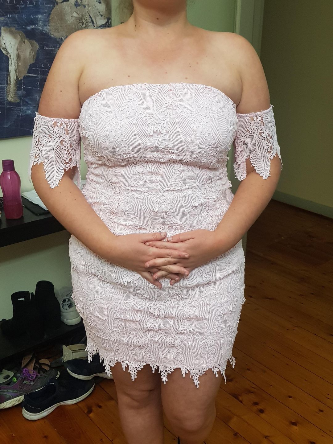 Mossman baby pink dress with arm lace Size 12 for rent on The Volte - main image