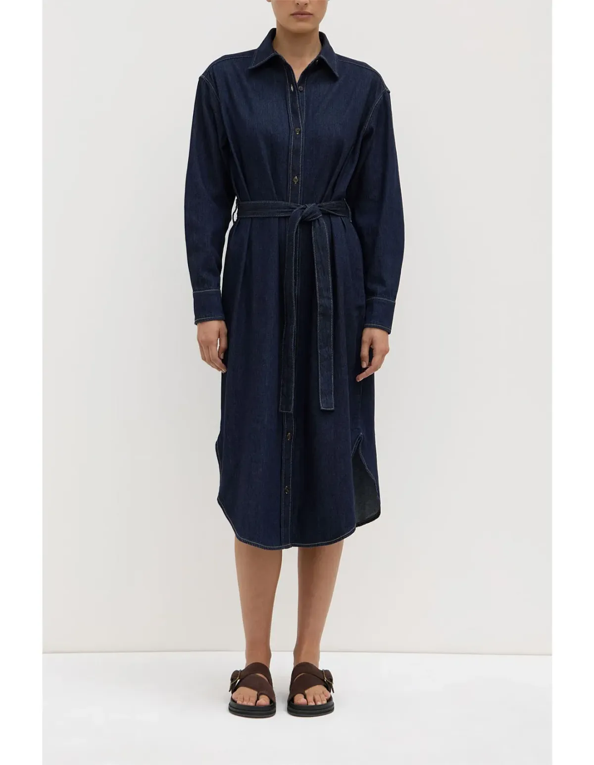 Assembly Label Kiera Recycled Midi Shirt Dress Deep Indigo Denim Size 10 - Image 1