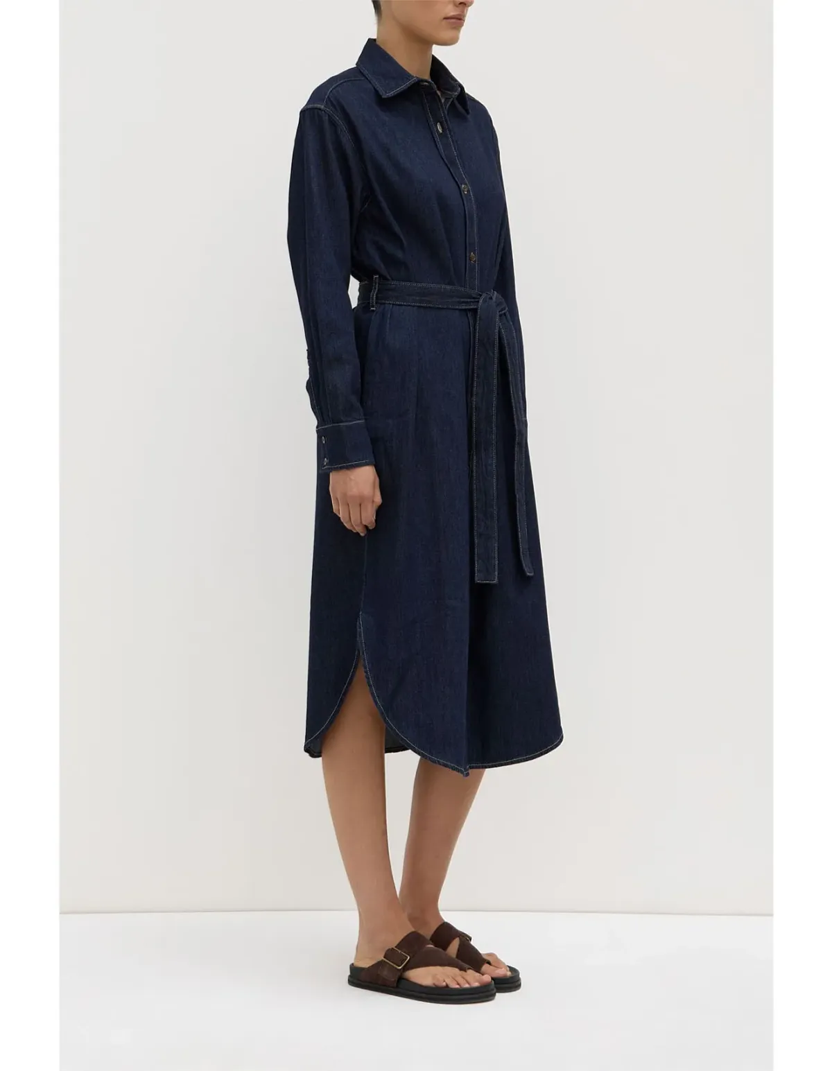 Assembly Label Kiera Recycled Midi Shirt Dress Deep Indigo Denim Size 10 - Image 3