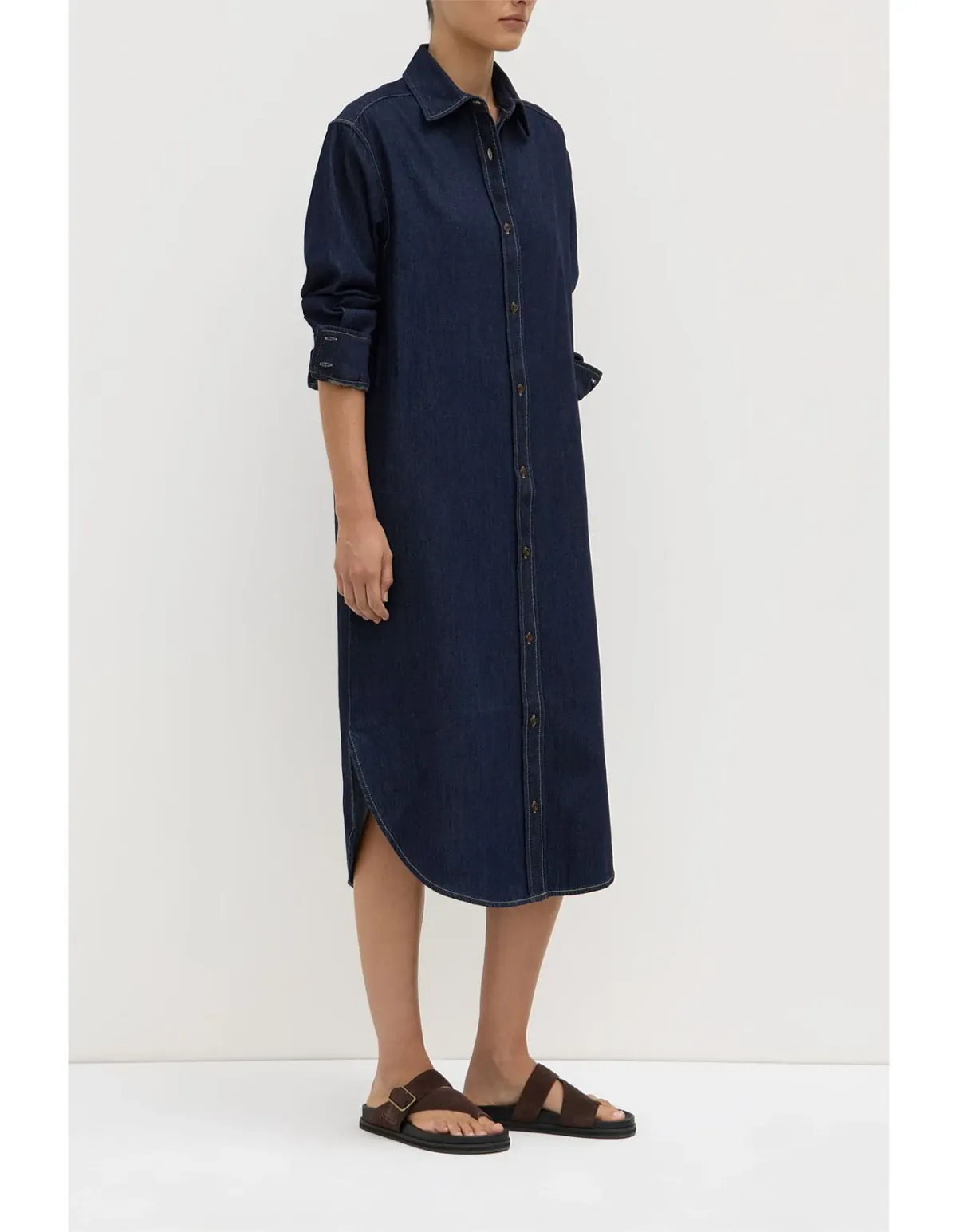 Assembly Label Kiera Recycled Midi Shirt Dress Deep Indigo Denim Size 10 - Image 4