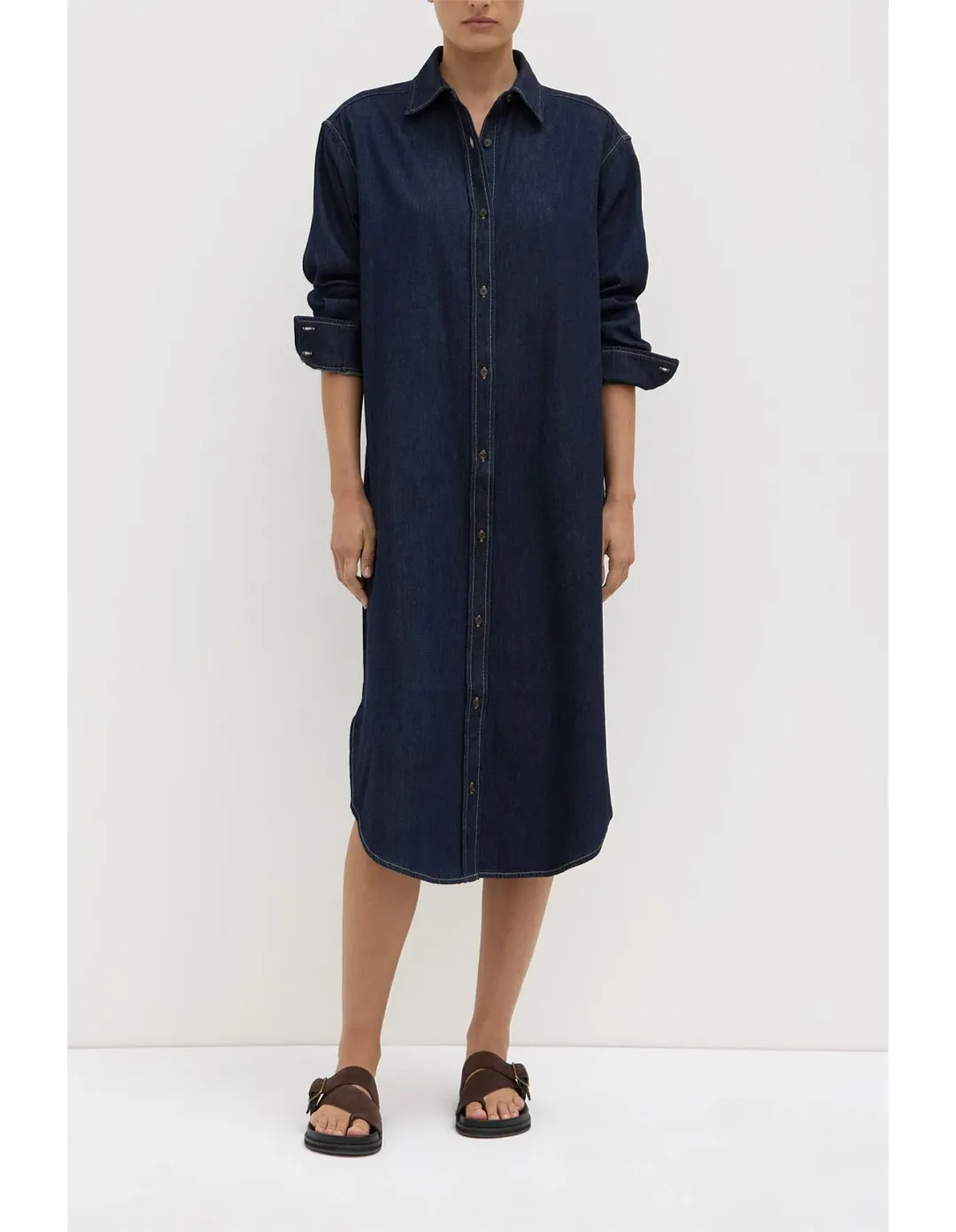 Assembly Label Kiera Recycled Midi Shirt Dress Deep Indigo Denim Size 10 for rent on The Volte - main image