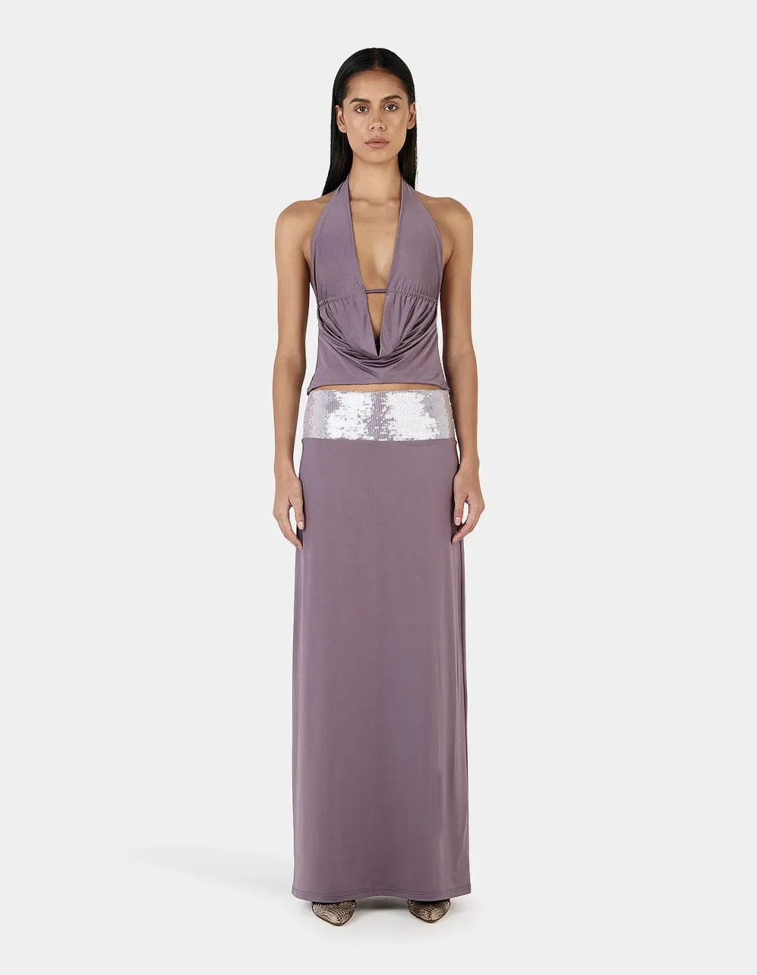 Ownley Aubergine Kyra Top & Francesca Skirt set size S for rent on The Volte - main image