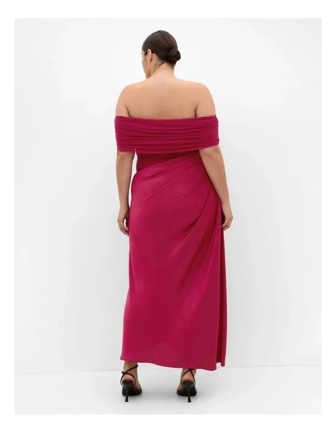 City Chic Tati Off Shoulder Maxi Dress size 20 Raspberry for rent on The Volte - main image
