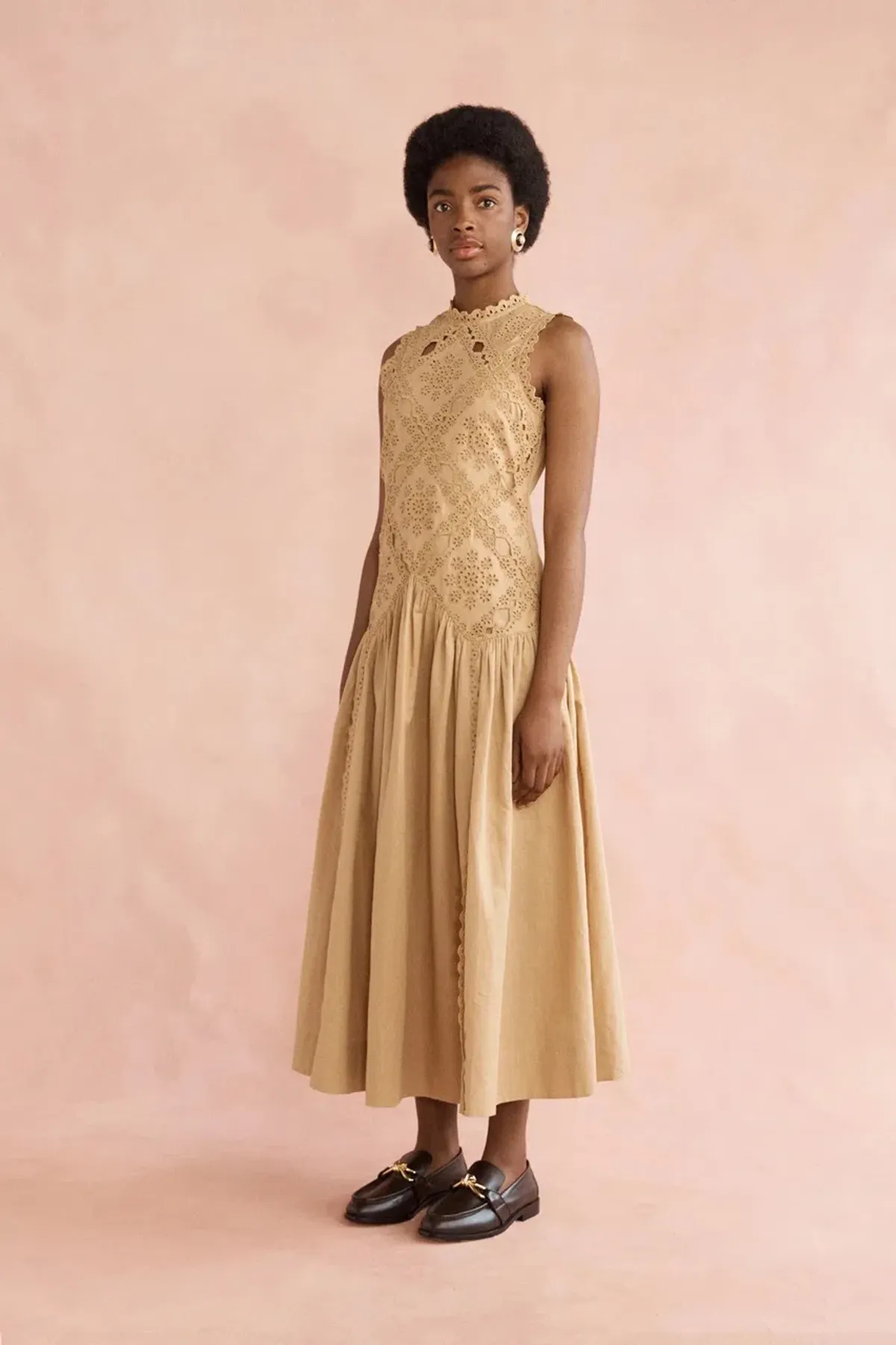 Lovaan Josephine Midi Dress Tan Size 12 - Image 2