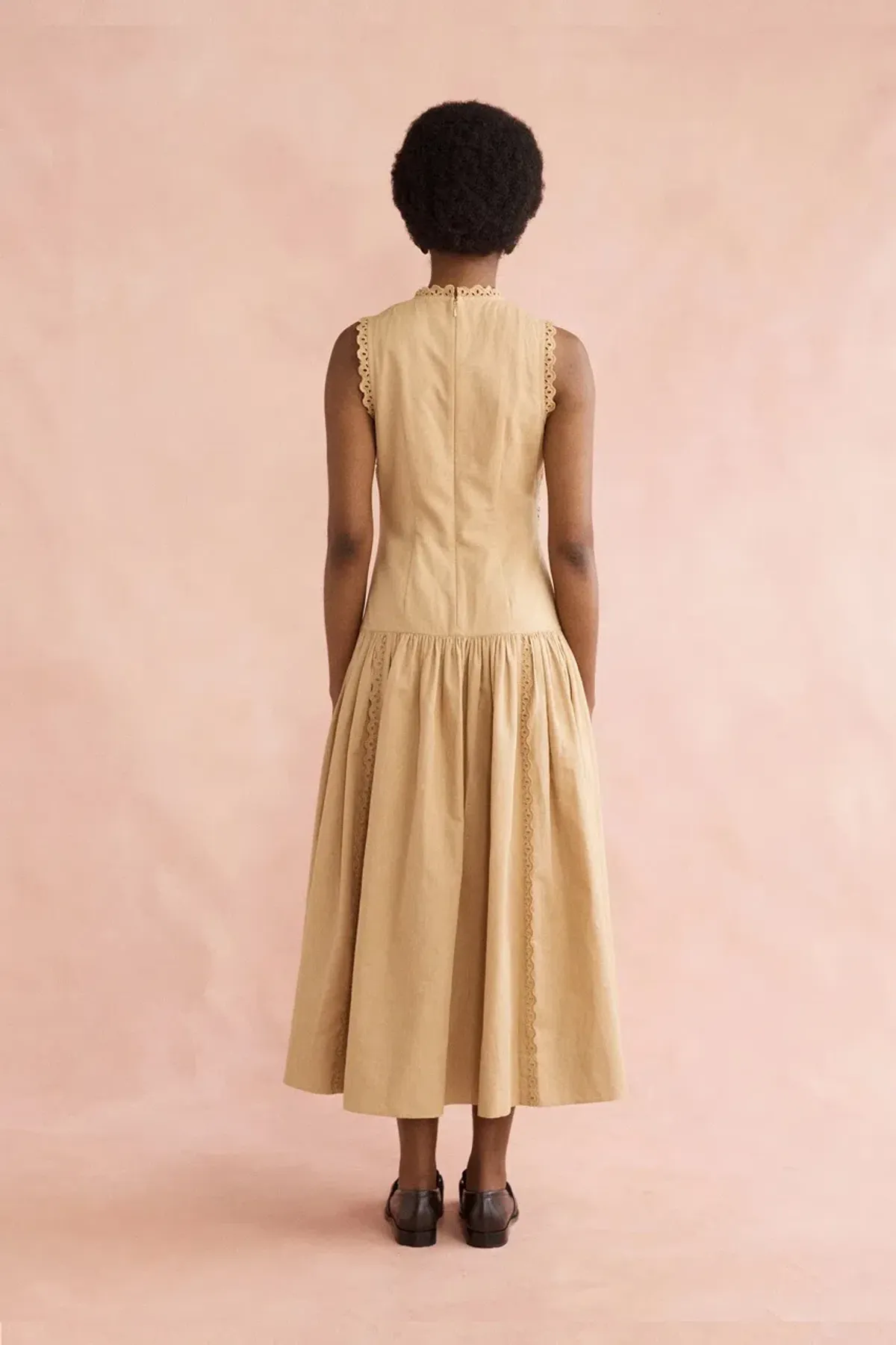 Lovaan Josephine Midi Dress Tan Size 12 - Image 3
