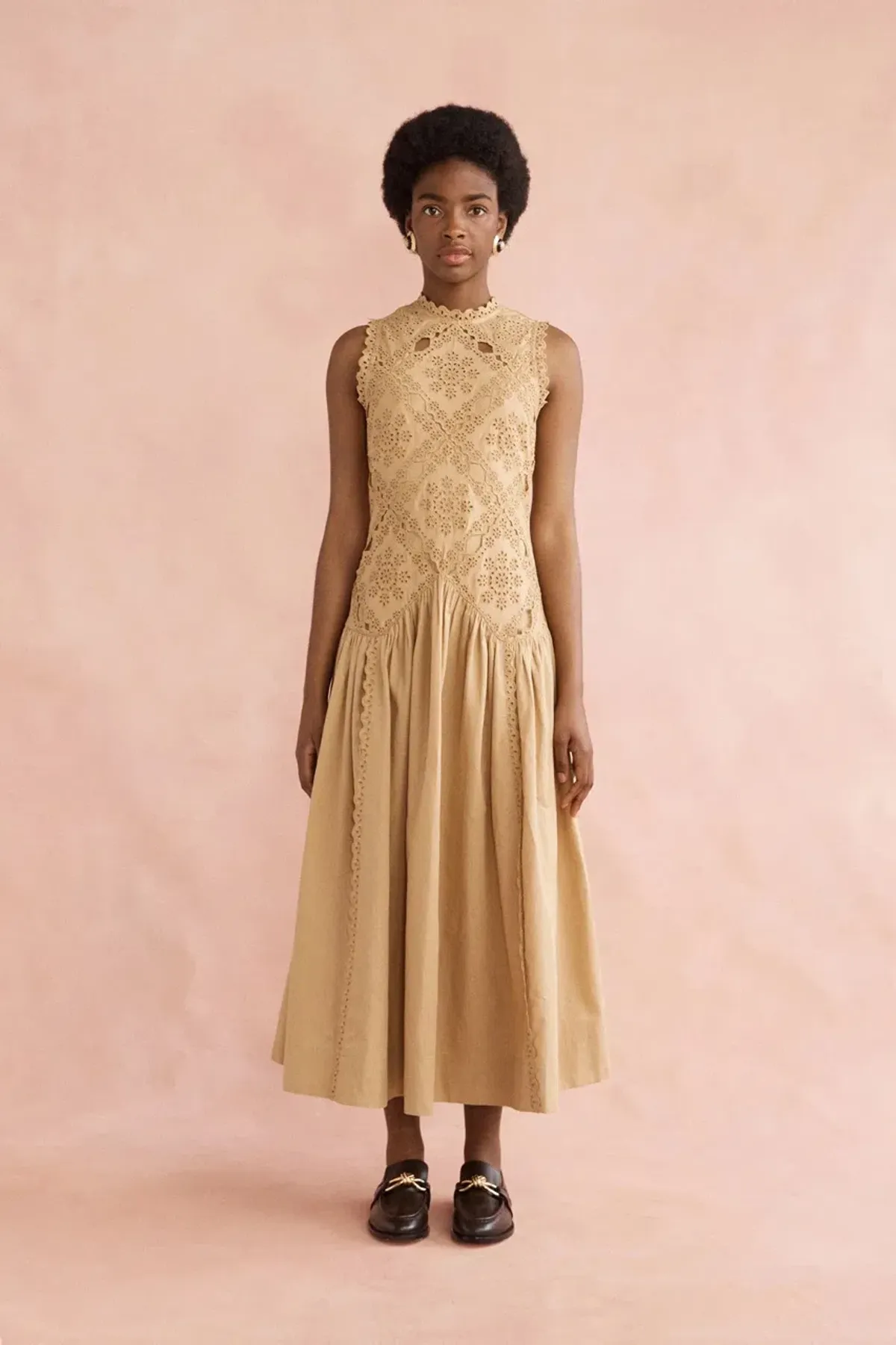 Lovaan Josephine Midi Dress Tan Size 14 - Image 1