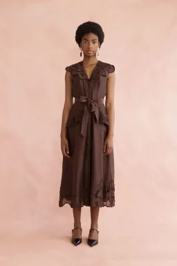 Lovaan Vanessa Midi Dress Chocolate Size 8 for rent on The Volte - image 1