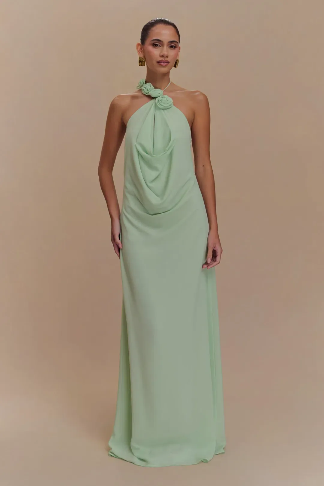Meshki Rosalia Cowl Neck Maxi Dress Sage for rent on The Volte - main image
