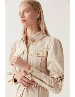 Aje Effie Braided Denim Mini - Stone - Size 4 for rent on The Volte - image 2