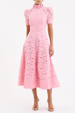 Rebecca Vallance Kitsu Short Sleeve Midi Dress in Light Pink Size 12 for rent on The Volte - image 1