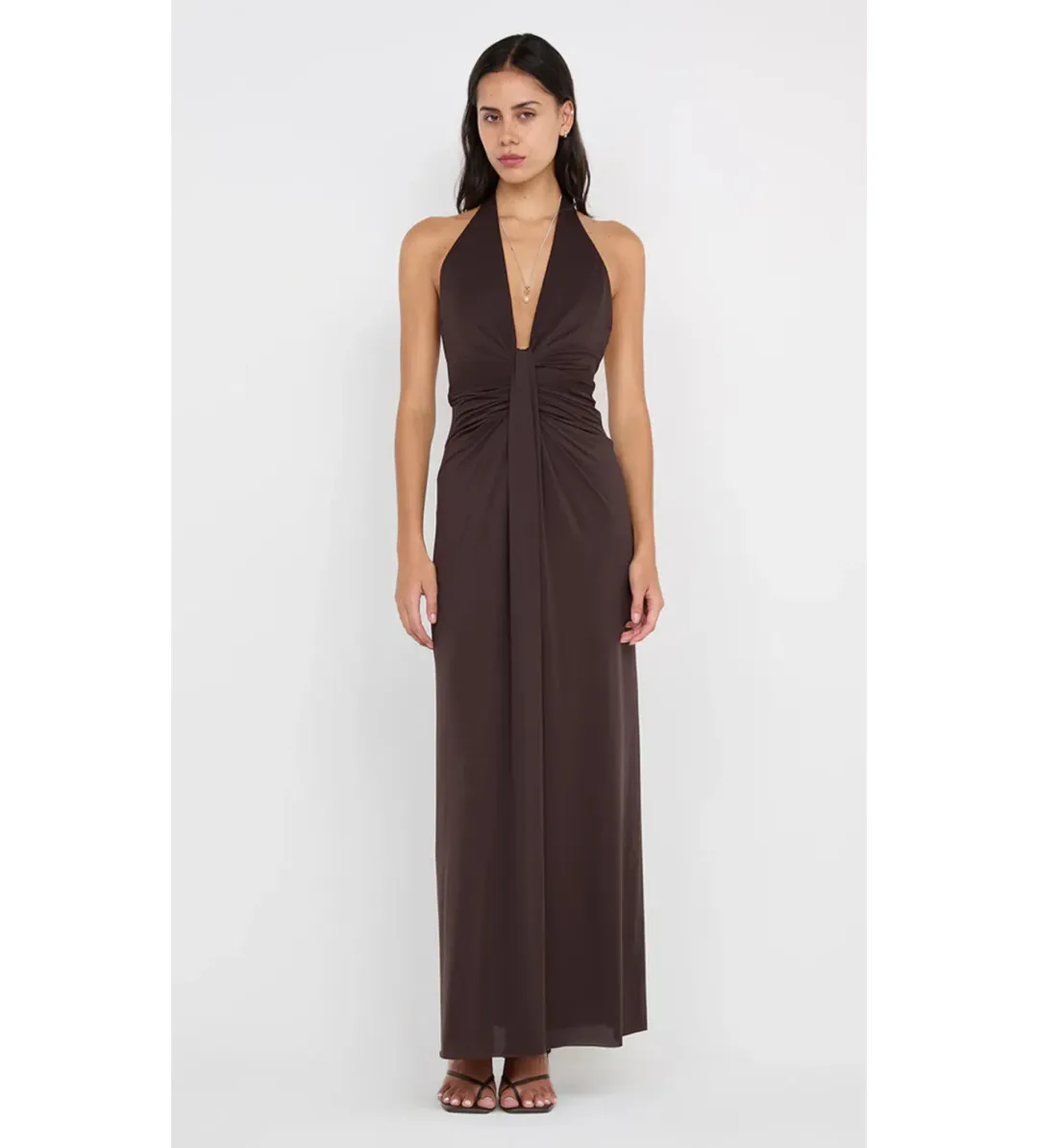Bec & Bridge Tillie Drape Maxi Dress in Dark Chocolate Size AU8 for rent on The Volte - main image