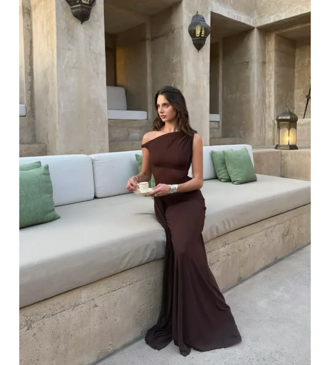 Misha Sisal Mesh Dress in Espresso Size S/AU8 for rent on The Volte - main image