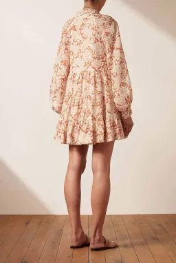 Flor Puff-Sleeve Linen Midi Dress In Floral Print for rent on The Volte - image 2