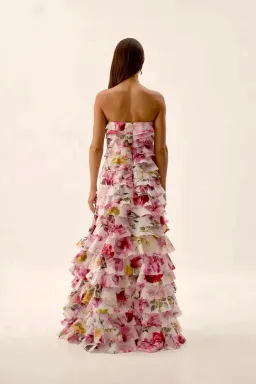 🌸 AJE Fleur Pleated Ruffle Gown – Collage Floral Pink Maxi Dress – Size 10 AU 🌸 for rent on The Volte - image 3