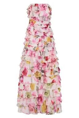🌸 AJE Fleur Pleated Ruffle Gown – Collage Floral Pink Maxi Dress – Size 10 AU 🌸 for rent on The Volte - image 6