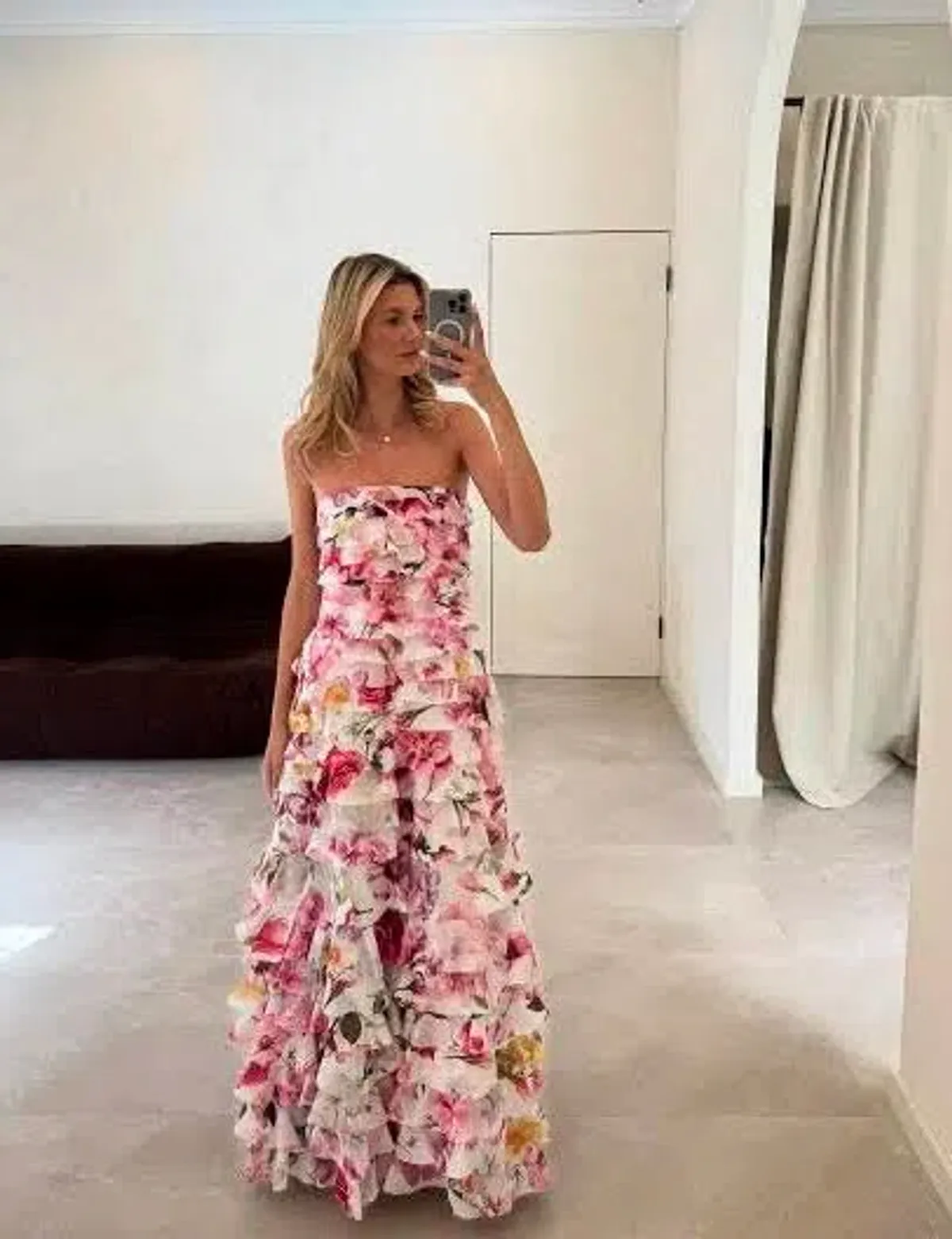 πΈ AJE Fleur Pleated Ruffle Gown β Collage Floral Pink Maxi Dress β Size 10 AU πΈ - Image 8