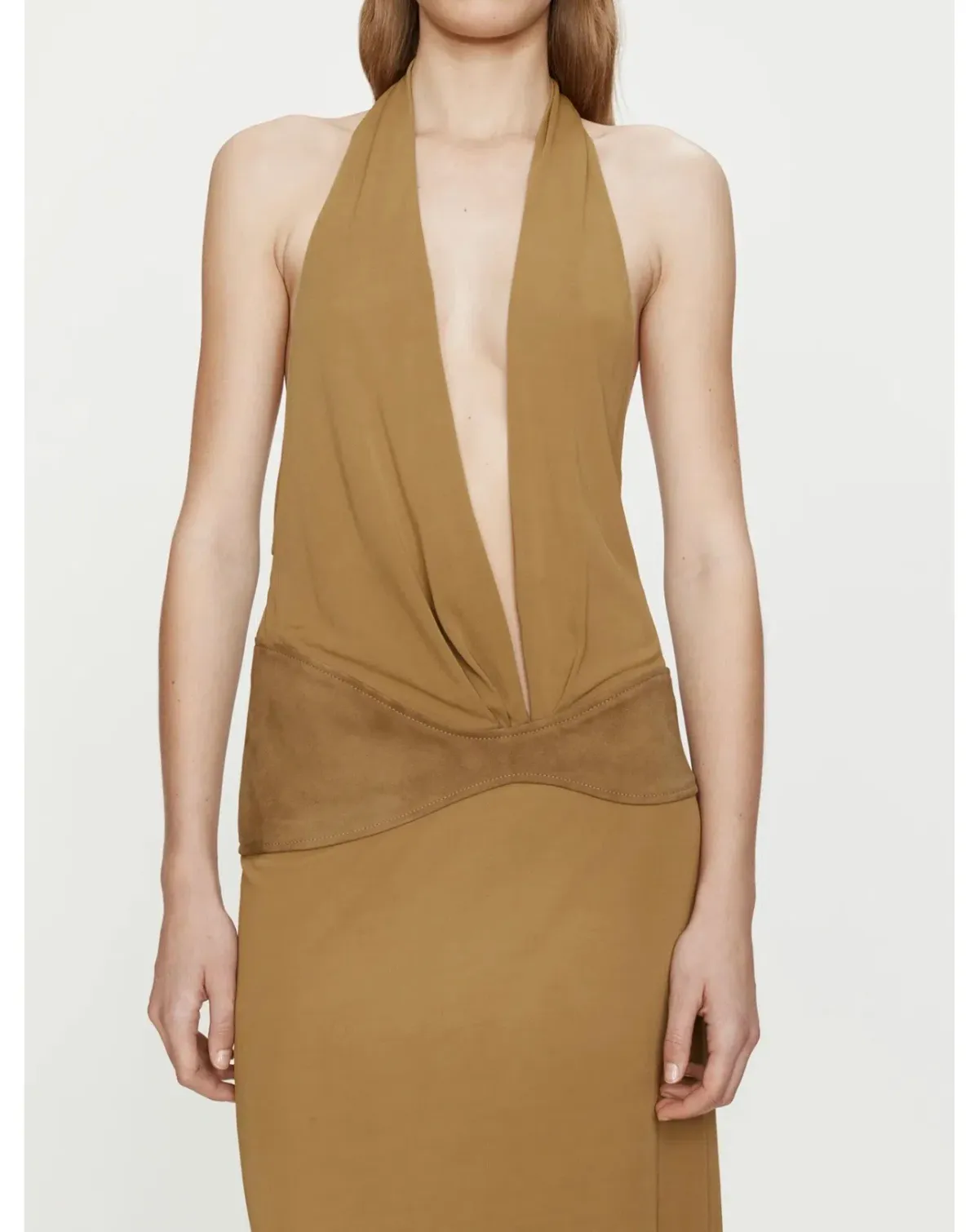 Christopher Esber - Contour Suede Belted Jersey Halter Gown, Size 8 - Image 2