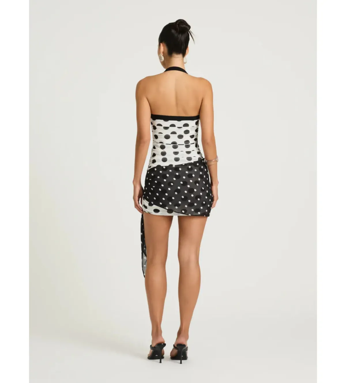 Benni Marnie Mini Dress in Black/White Polka Size AU6 - Image 3