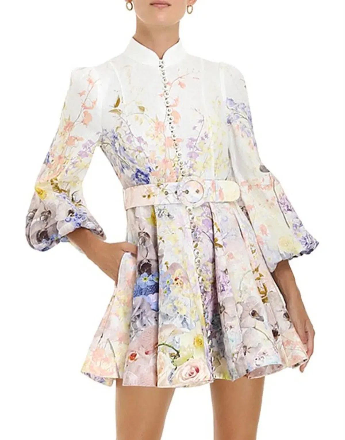 Zimmermann Rhythmic Buttoned Mini Dress in Floral Size 2 AU 12 - Image 2