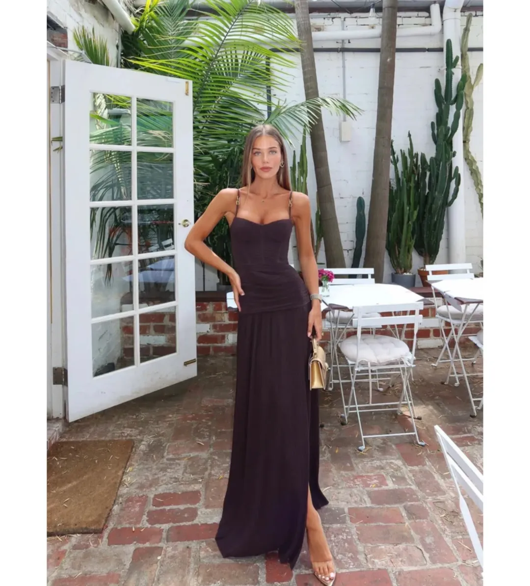 Manning Cartell Double Time Pleat Dress in Dark Chocolate Size AU6 for rent on The Volte - main image