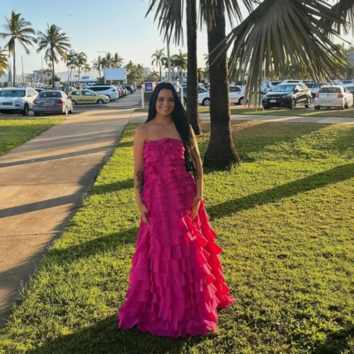 AJE Fleur Pleated Magenta Gown Size 10 - Image 4