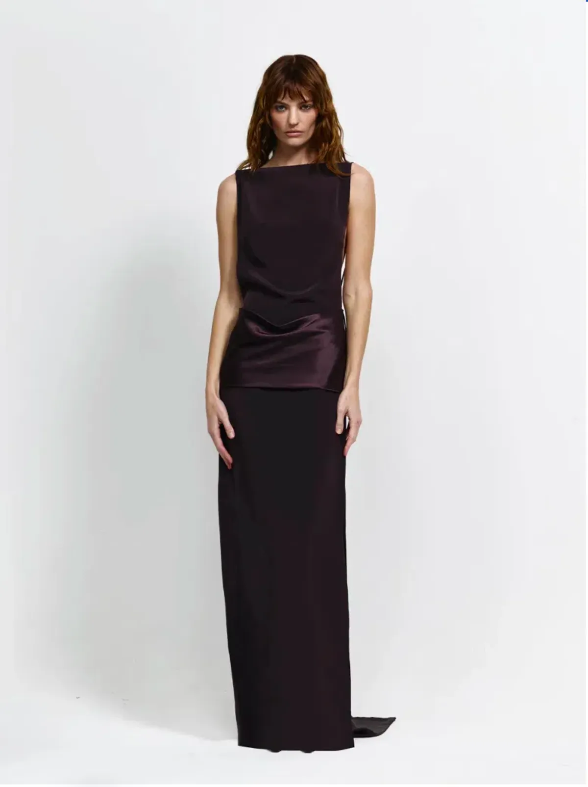 Effie Kats Ricardo Gown Chocolate Size M for rent on The Volte - main image