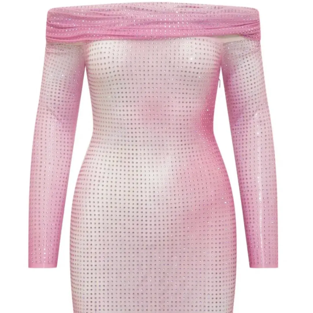 Self-Portrait Contour Print Embellished Pink Mini Dress for rent on The Volte - main image