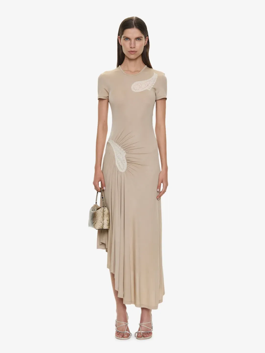 Christopher Esber Paisley Lace Rib Tee Dress shore chalk Size 8 for rent on The Volte - main image