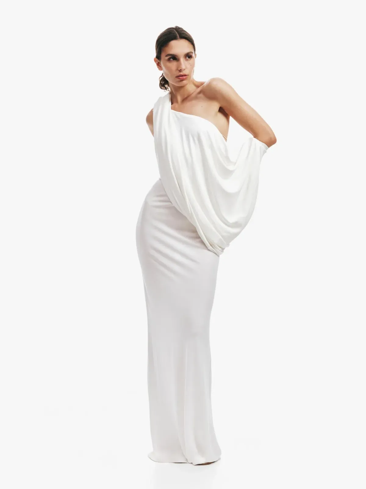 Christopher Esber Aiba Draped Jersey Tee Dress White Size 6 - Image 1