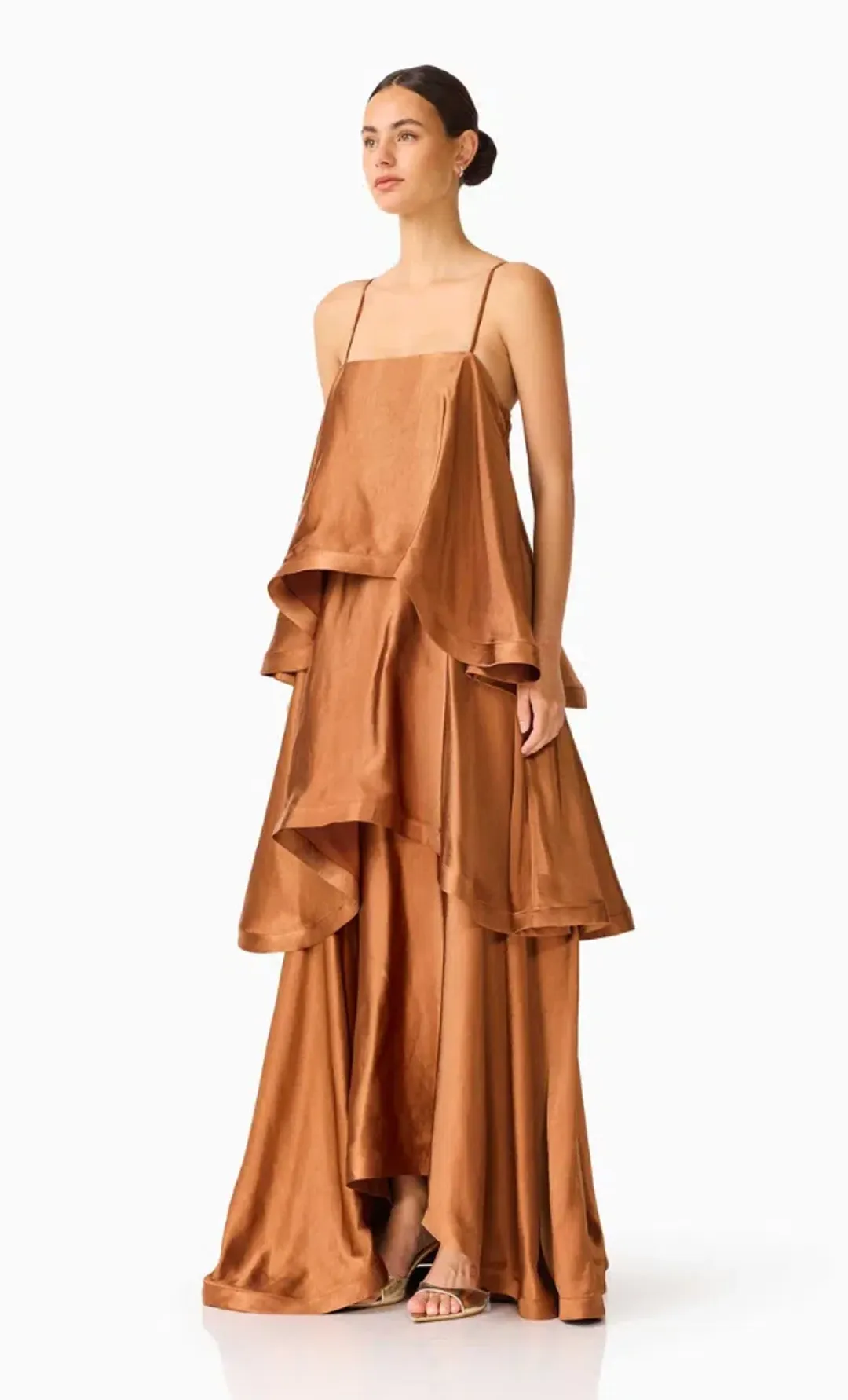 Elliatt Tilly Tiered Maxi Dress in Toffee Brown for rent on The Volte - main image