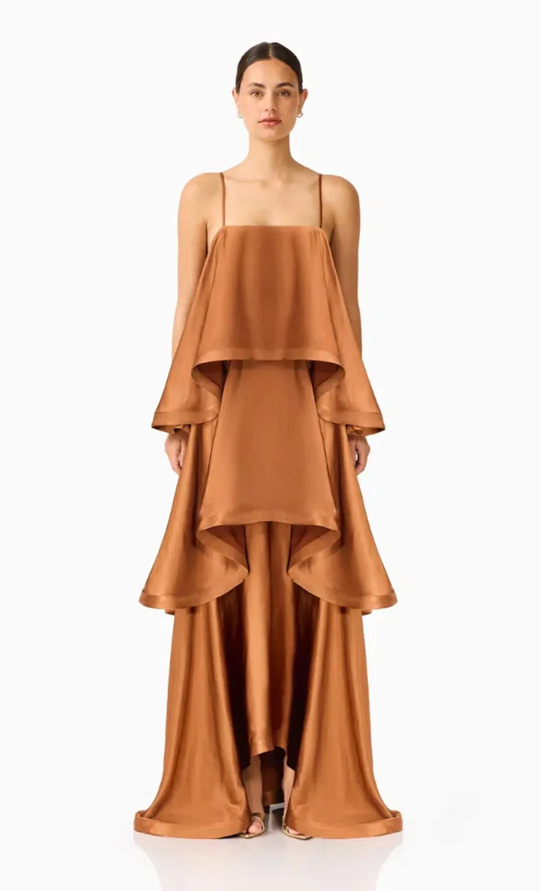 Elliatt Tilly Tiered Maxi Dress in Toffee Brown for rent on The Volte - main image