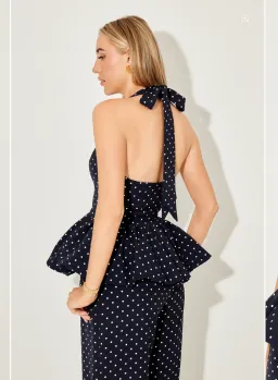 Polka Dot Peplum Top and Polka Dot Wide leg pant set - Odd Muse London for rent on The Volte - image 3