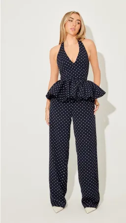 Polka Dot Peplum Top and Polka Dot Wide leg pant set - Odd Muse London for rent on The Volte - image 5