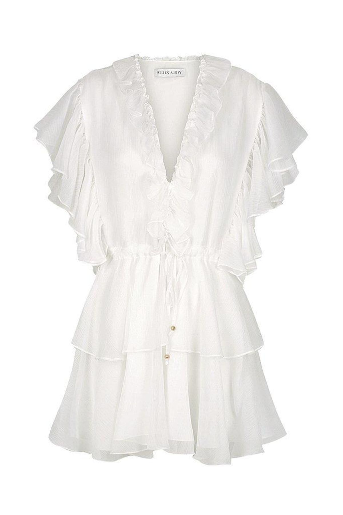 Shona Joy Ambra Ruffle Drawstring Mini Dress White Size 6 - Image 5