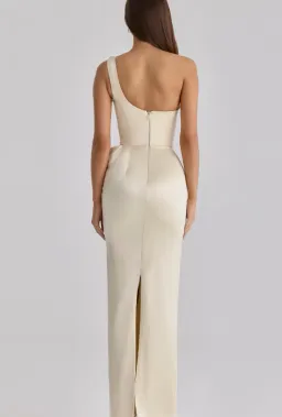 House of CB Caprice lemon one shoulder satin maxi dress Size XS for rent on The Volte - image 2